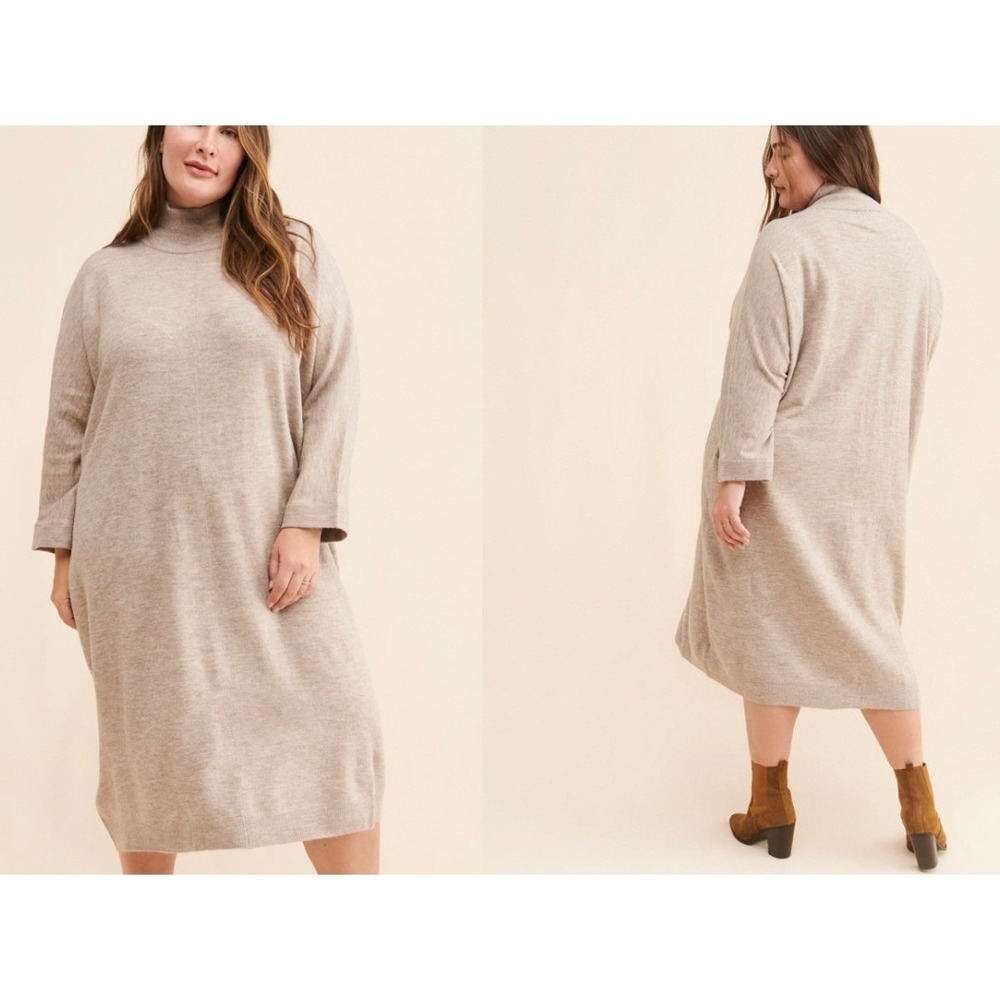 Anthropologie Saturday Sunday Knit Cacoon Sweater Midi Dress XL Beige Heathered